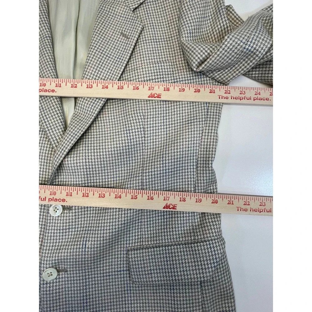 Alan Lebow for Hartz Mens Houndstooth Blazer Sport Coat Tan Blue Plaid Sz44 READ